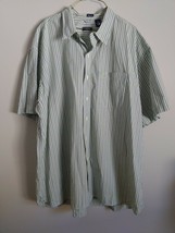 IZOD Men&#39;s Short Sleeve Button Down Shirt Green Striped Size XXL - £5.85 GBP