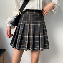Winter Brown Plaid Skirt Outfit Women Plus Size Short Pleated Plaid Skirt image 5