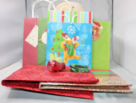 Christmas Gift Wrap Bundle 4 Bags with Tissue Paper Ribbon Holiday - £7.68 GBP