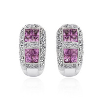 1.35 Carat Pink Sapphire J-Hoop Diamond Earrings 14K White Gold - £530.82 GBP