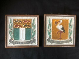 Pair Of Porceleyne Fles Delft Tile Coat Of Arms Rotterdam And &#39;s Gravenhage - £147.38 GBP