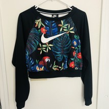 Nike Women&#39;s Sportswear Floral Print Cropped Crew AQ9722-010 Black Size ... - $20.32