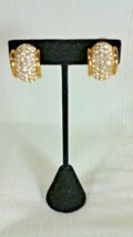 Swarovski Wide Huggie Half Hoop Clip On Earrings Yellow Gold Tone Swan Backstamp - $49.99