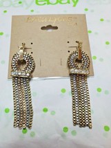 Erica Lyons Gold &amp; Silver Tone French Wire Dangle Earrings W Rhinestones - £11.34 GBP