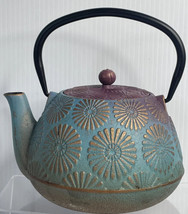 Japanese Style Cast Iron Teal Purple And Gold Tea Pot - £21.14 GBP