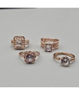 Rose Gold Tone Ring Lot (4) Piece Cubic Zirconia Sz 7 Cocktail Bling - $743.65 MXN