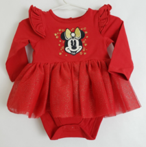 Disney Infant Baby Body Suit Christmas Dress Mickey Headband Red Size 3-6M New - £23.70 GBP