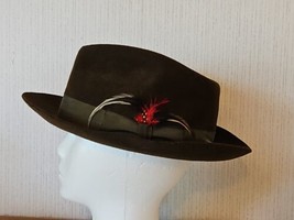 Fur Indiana Jones Style Fedora Hat Sz L Distressed Brown Felt Feathered Band - £42.86 GBP