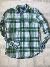 Mens Banana Republic Linen Blend Blue Green Plaid Long Slv Shirt Medium ... - £24.65 GBP