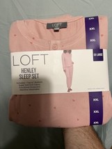 Loft Henley Sleep Set 2-piece Women’s Size XXL Pink Heart - £11.68 GBP