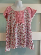 Lucky Brand Floral Print Shirt Cap Sleeve Size L Girl&#39;s EUC - £14.27 GBP