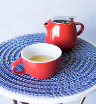 Glossy Red Contemporary Ceramic Stackable Teapot Set Single Tea Pot With Mug - £18.95 GBP