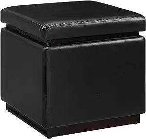 Black Lexington Faux Leather Upholstered Square Storage Ottoman Stained Pine Woo - £199.77 GBP