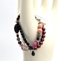 Chicos Double Stranded Beaded Bracelet Multi Beads Pink Black Clear Silv... - $15.99