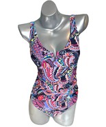 Anne Cole One Piece Swimsuit Plus Size 16W Womens Purple Pink Paisley NEW - $74.25