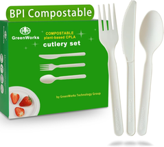 150 Count 7&quot; Heavy-Duty Compostable Utensils,50 Forks 50 Spoons 50 Knive... - $23.86