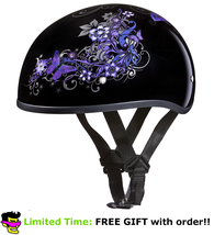 Daytona Black Butterfly Flowers Skull Cap Slim Motorcycle Helmet (2XS - 2XL) - £80.54 GBP