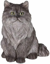 Large Lifelike Sitting Grey Persian Cat Statue 12&quot; Tall with Glass Eyes ... - $94.99