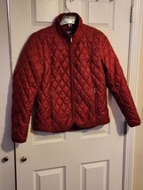 Lands&#39; End Women Quilted Full Zip Red Jacket Size Medium - $24.74