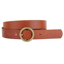 Brass Toned Circle Buckle Leather Belt Brown Small - €24,65 EUR
