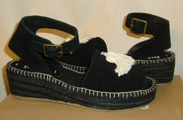 Soludos Black PEEP Toe Platform Split Suede Leather Wedge Sandal Women U... - $125.06 CAD