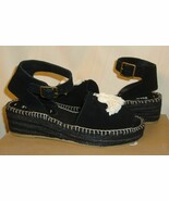 Soludos Black PEEP Toe Platform Split Suede Leather Wedge Sandal Women U... - $124.84 CAD