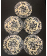 5 Spode Archive Collection Blue Rose 9&quot; Plates Cream Yellow, Black &amp; Gray - £60.04 GBP