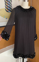 Betsey Johnson Dress Sz 6 paillettes Sequin Sheer Long Sleeve mini y2k black - £59.53 GBP