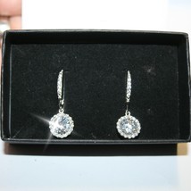 Diamond Alternatives Round Leverback Dangle Earrings 14k White Gold over 925 SS - $53.14