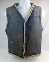 Vintage Carhartt sherpa lined denim vest button-up Destroyed Men&#39;s Large - $71.27