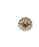 Vintage Gold-Tone Filigree Brooch Faceted Center Stone Floral Sunburst D... - $22.24
