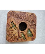 Square Ikebana Vase Artist Signed Pottery Impressed Leaves, Dragonflybut... - $36.54 CAD
