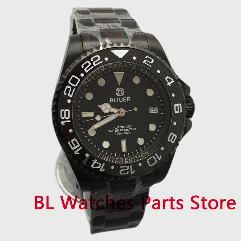 Unisex Watch BLIGER SEA Full Black 4m Case Big Mechanical Men Watch Rotating Bez - £220.24 GBP