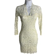 Asos Floral Lace Bodycon Mini Dress 2 Cream Sheer 3/4 Sleeves V Neck Lined - £18.52 GBP