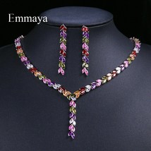 Emmaya Colorful Sparking  Cubic Zircon Drop Earring Necklace Heavy Party Jewelry - £42.93 GBP