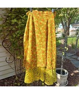 Sari Wrap Skirt Bohemian Double Layer Reversible Womens OS Ikat Floral P... - $23.60 CAD