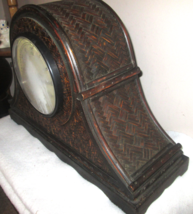CLOCK MANTEL  QUARTZ  BASKET WEAVED BAMBOO RATTEN - $41.93