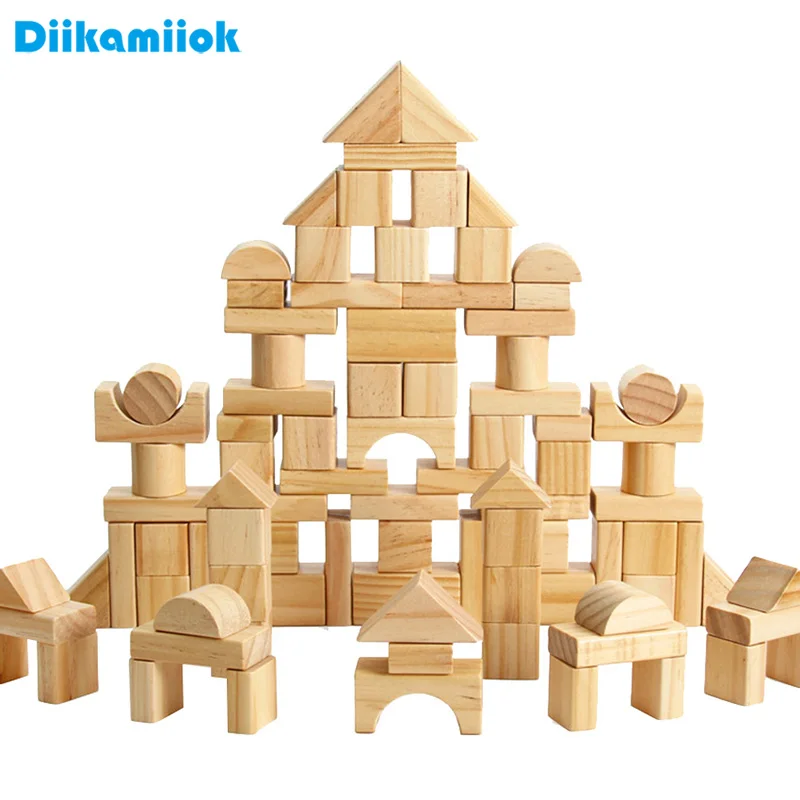 100pcs Natural Wooden Stacker Baby Toy Building Blocks Geometric Shape Game Kids - £42.28 GBP