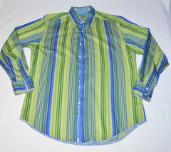 Robert Graham Casual Dress Shirt Long Sleeve Green Blue Striped Button Mens M - £34.43 GBP