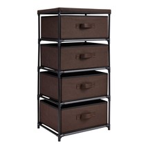 4 Drawer Fabric Storage Dresser For Linens, Clothes, Dark Brown, 16.5X13.2X33.4&quot; - £61.54 GBP