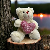 Valentines Day Hunson 8&quot; White Bear Red Stitched Mouth Pink Love You Heart Gift - £10.97 GBP