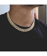 14K YG Finish Cuban Diamonds Link Chain Iced Out Crystals Choker Necklace - $280.49