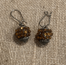 Brown Orange Bejeweled Round Fashion Drop Earring Stainless Steel Hooks - £11.01 GBP