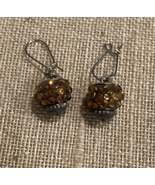 Brown Orange Bejeweled Round Fashion Drop Earring Stainless Steel Hooks - £11.02 GBP