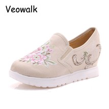 Veowalk Med Hidden Heels Women Casual Canvas Platforms  Shoes Floral Embroidered - £36.52 GBP