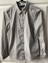 Apt 9 Essentials Button Up Blouse Women Striped Shirt Blue White Size 10  - £11.04 GBP