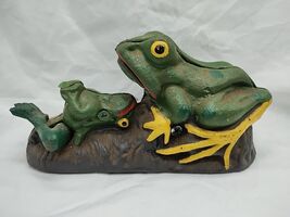 Vintage Frogs Cast Iron Mechanical Coin Bank 7.5" - $31.18