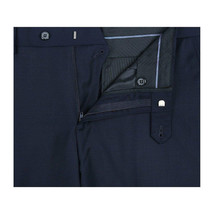 Men Renoir Flat Front Pants 100% Wool Super 140's Classic Fit 508-19 Navy Blue image 6