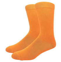 Solid Color Crew Cotton Dress Socks - Tangerine - £4.52 GBP
