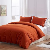 Rust Orange Color Washed Cotton Duvet Cover -Duvet Cover with Buttons, D... - £50.91 GBP+